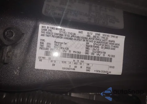 2013 Ford Focus Se z USA, uszkodzony, nr VIN 1FADP3F25DL174065